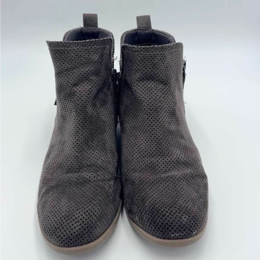 Gray Perforated Ankle Boots
